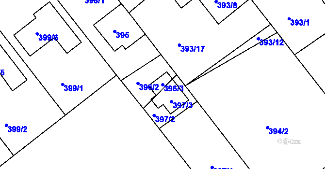 Parcela st. 396/3 v KÚ Hrdějovice, Katastrální mapa