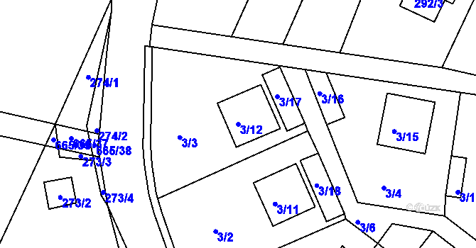 Parcela st. 3/12 v KÚ Hrdějovice, Katastrální mapa