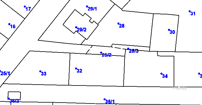 Parcela st. 25/2 v KÚ Hrdějovice, Katastrální mapa