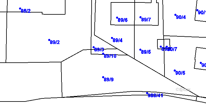 Parcela st. 89/10 v KÚ Hrdějovice, Katastrální mapa