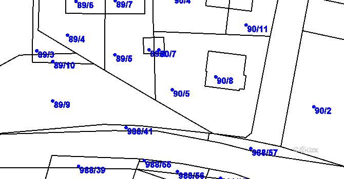 Parcela st. 90/5 v KÚ Hrdějovice, Katastrální mapa