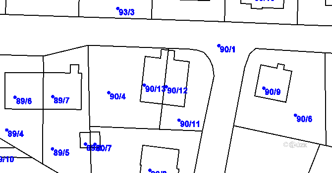 Parcela st. 90/12 v KÚ Hrdějovice, Katastrální mapa