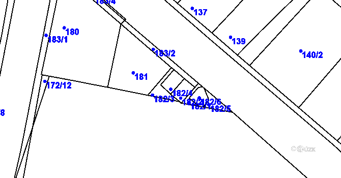 Parcela st. 182/4 v KÚ Hrdějovice, Katastrální mapa