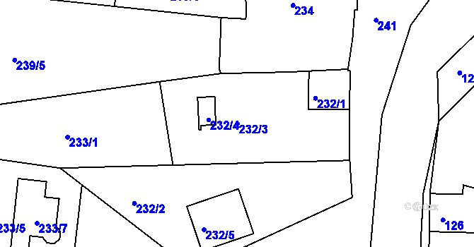 Parcela st. 232/3 v KÚ Hrdějovice, Katastrální mapa
