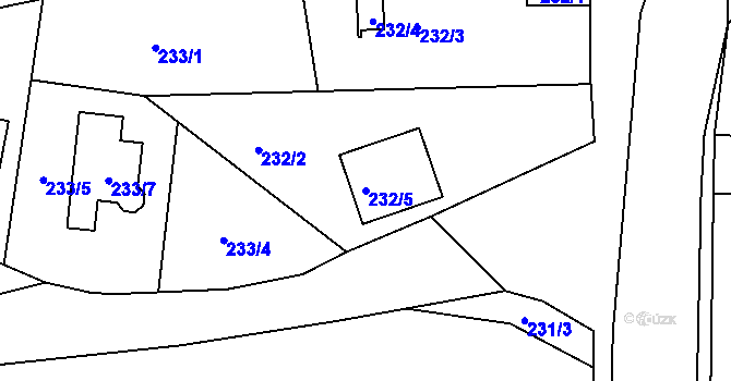 Parcela st. 232/5 v KÚ Hrdějovice, Katastrální mapa