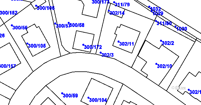 Parcela st. 302/3 v KÚ Hrdějovice, Katastrální mapa