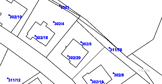Parcela st. 302/5 v KÚ Hrdějovice, Katastrální mapa