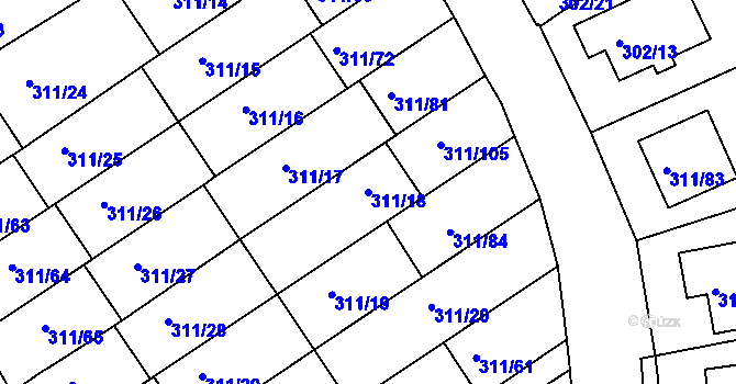 Parcela st. 311/18 v KÚ Hrdějovice, Katastrální mapa