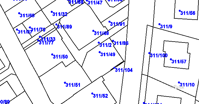Parcela st. 311/49 v KÚ Hrdějovice, Katastrální mapa