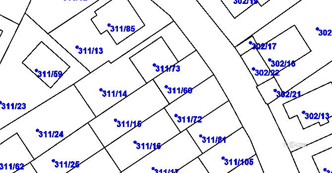 Parcela st. 311/60 v KÚ Hrdějovice, Katastrální mapa