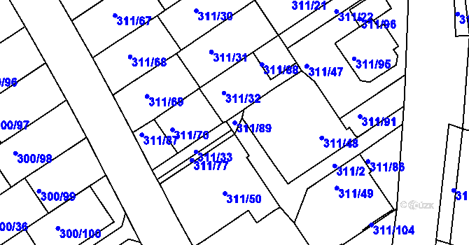 Parcela st. 311/89 v KÚ Hrdějovice, Katastrální mapa