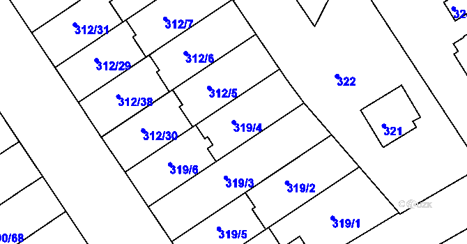 Parcela st. 319/4 v KÚ Hrdějovice, Katastrální mapa