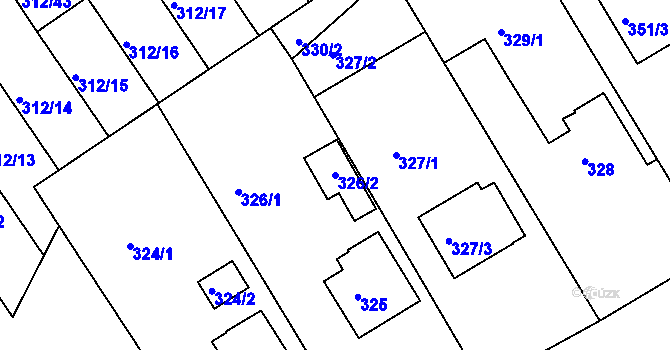 Parcela st. 326/2 v KÚ Hrdějovice, Katastrální mapa