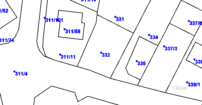 Parcela st. 332 v KÚ Hrdějovice, Katastrální mapa