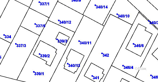 Parcela st. 340/11 v KÚ Hrdějovice, Katastrální mapa