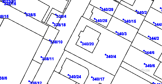 Parcela st. 340/20 v KÚ Hrdějovice, Katastrální mapa
