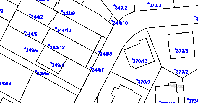 Parcela st. 344/8 v KÚ Hrdějovice, Katastrální mapa