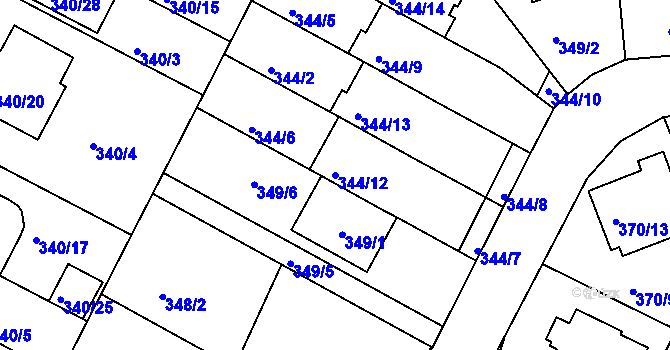 Parcela st. 344/12 v KÚ Hrdějovice, Katastrální mapa
