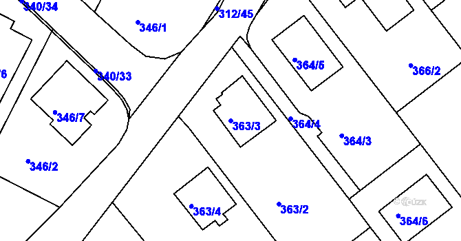 Parcela st. 363/3 v KÚ Hrdějovice, Katastrální mapa
