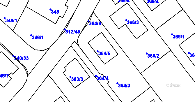 Parcela st. 364/5 v KÚ Hrdějovice, Katastrální mapa