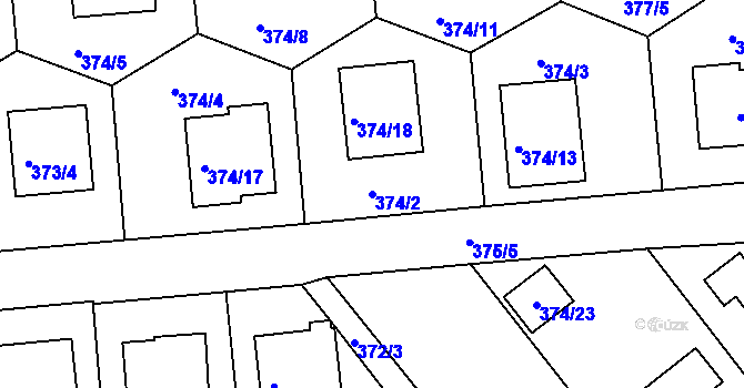 Parcela st. 374/2 v KÚ Hrdějovice, Katastrální mapa