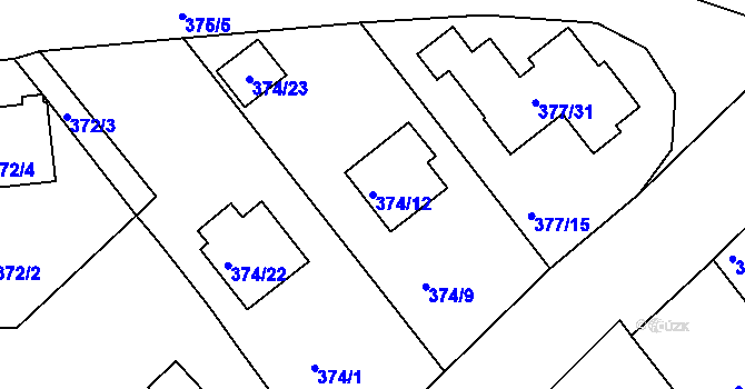 Parcela st. 374/12 v KÚ Hrdějovice, Katastrální mapa