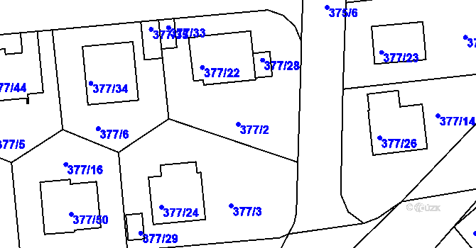 Parcela st. 377/2 v KÚ Hrdějovice, Katastrální mapa