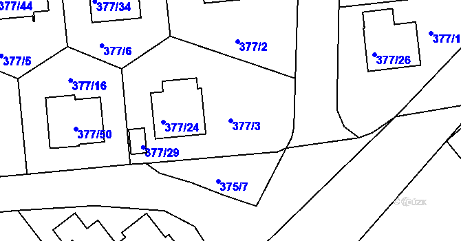 Parcela st. 377/3 v KÚ Hrdějovice, Katastrální mapa