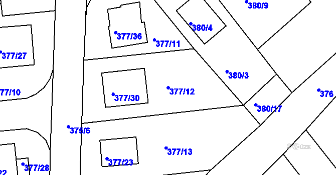 Parcela st. 377/12 v KÚ Hrdějovice, Katastrální mapa