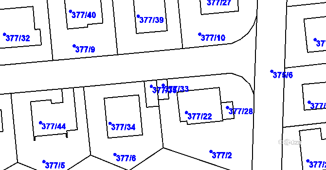 Parcela st. 377/33 v KÚ Hrdějovice, Katastrální mapa
