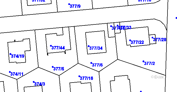 Parcela st. 377/34 v KÚ Hrdějovice, Katastrální mapa