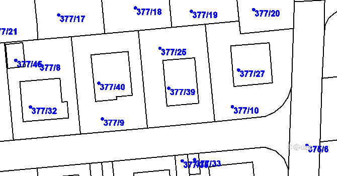 Parcela st. 377/39 v KÚ Hrdějovice, Katastrální mapa