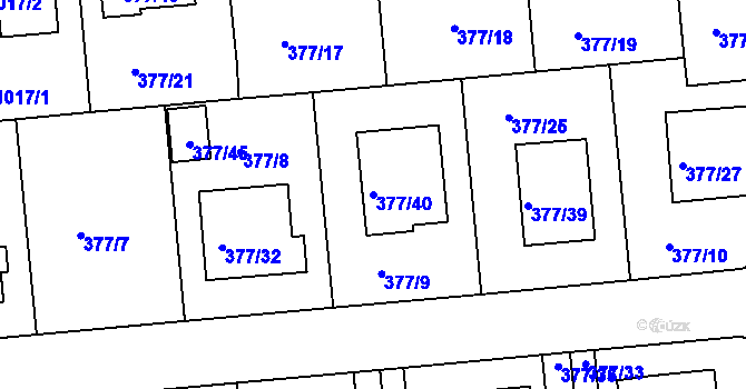 Parcela st. 377/40 v KÚ Hrdějovice, Katastrální mapa