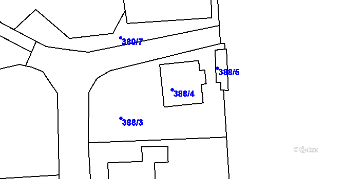 Parcela st. 388/4 v KÚ Hrdějovice, Katastrální mapa