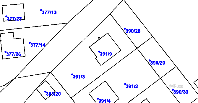 Parcela st. 391/9 v KÚ Hrdějovice, Katastrální mapa
