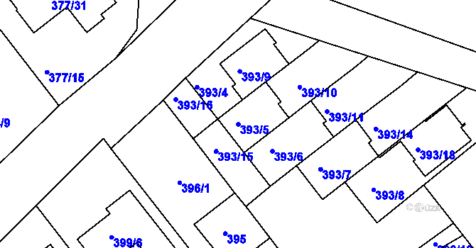 Parcela st. 393/5 v KÚ Hrdějovice, Katastrální mapa