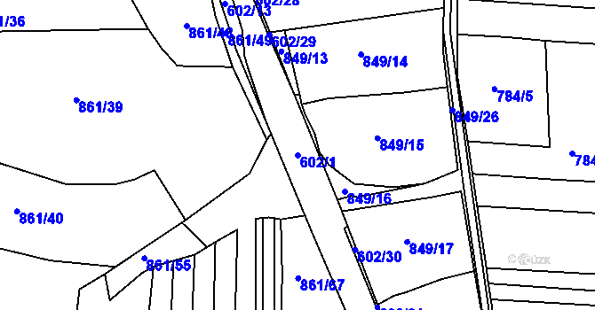 Parcela st. 602/1 v KÚ Hrdějovice, Katastrální mapa