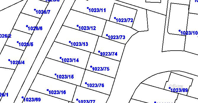 Parcela st. 1023/74 v KÚ Hrdějovice, Katastrální mapa