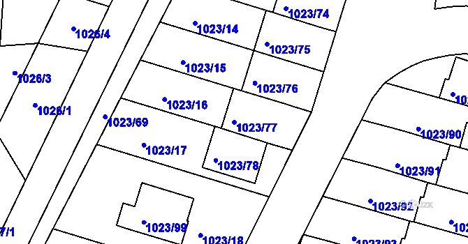 Parcela st. 1023/77 v KÚ Hrdějovice, Katastrální mapa