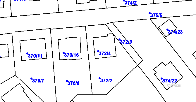 Parcela st. 372/4 v KÚ Hrdějovice, Katastrální mapa