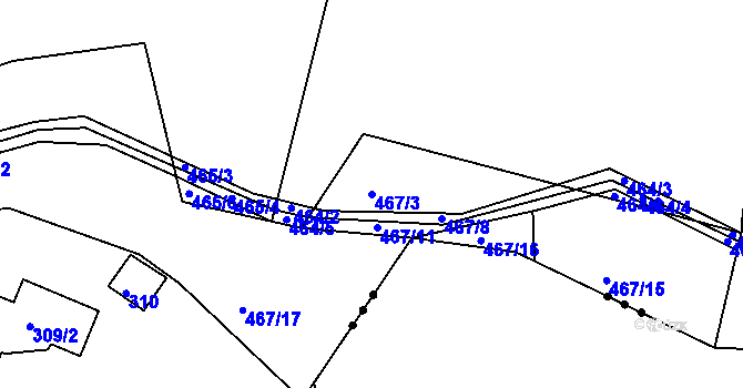 Parcela st. 467/3 v KÚ Hrdějovice, Katastrální mapa
