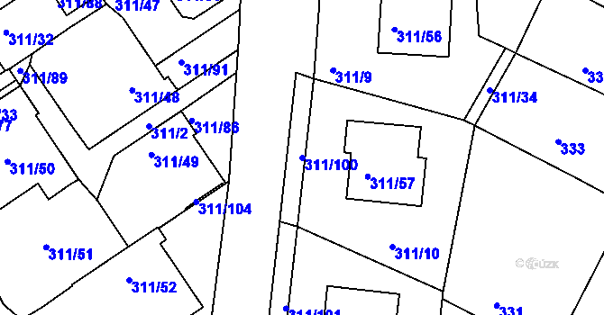 Parcela st. 311/100 v KÚ Hrdějovice, Katastrální mapa
