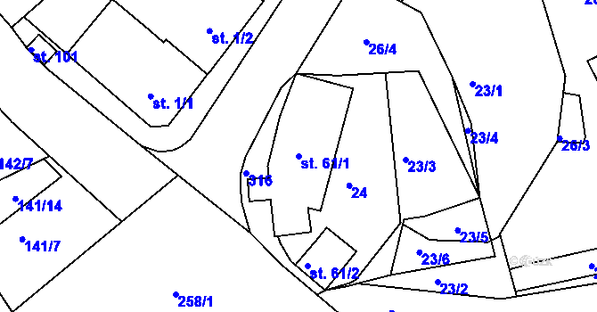 Parcela st. 61/1 v KÚ Hrdibořice, Katastrální mapa