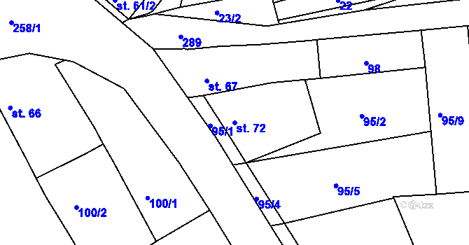 Parcela st. 72 v KÚ Hrdibořice, Katastrální mapa
