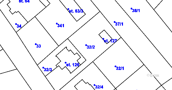 Parcela st. 32/2 v KÚ Hrdibořice, Katastrální mapa