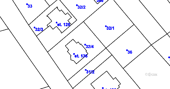 Parcela st. 32/4 v KÚ Hrdibořice, Katastrální mapa