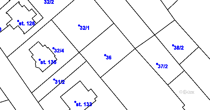 Parcela st. 36 v KÚ Hrdibořice, Katastrální mapa