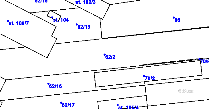 Parcela st. 62/2 v KÚ Hrdibořice, Katastrální mapa
