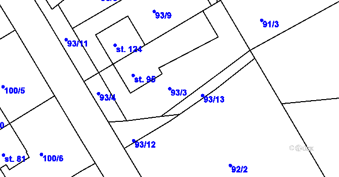 Parcela st. 93/3 v KÚ Hrdibořice, Katastrální mapa