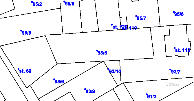Parcela st. 93/5 v KÚ Hrdibořice, Katastrální mapa
